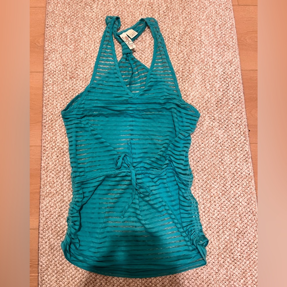 Teal Striped Women Swim Coverup
